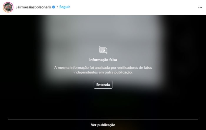 Aviso do Instagram em post de Bolsonaro (Imagem: Reprodução)