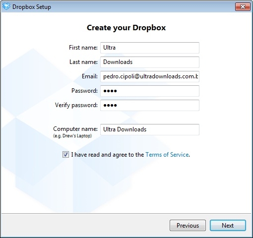 Cadastro de uma conta no Dropbox