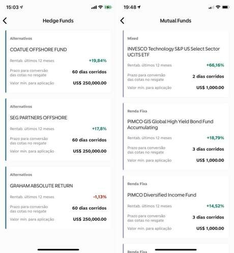 Conta global permite investimentos em fundos hedge e mutual 