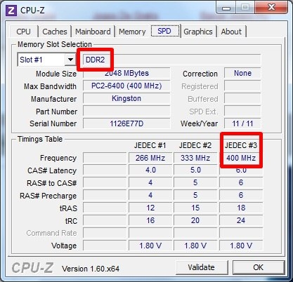 CPU z de uma memória DDR2