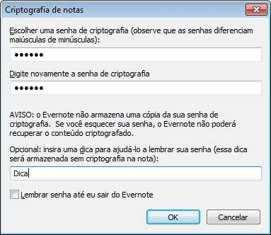 Criação de senha de criptografia