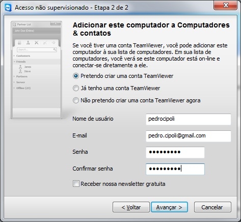 Criar uma conta no Teamviewer