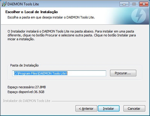 Diretório de instalação do Daemon Tools Lite