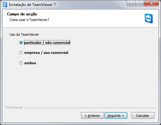 Escolha de uso do Teamviewer