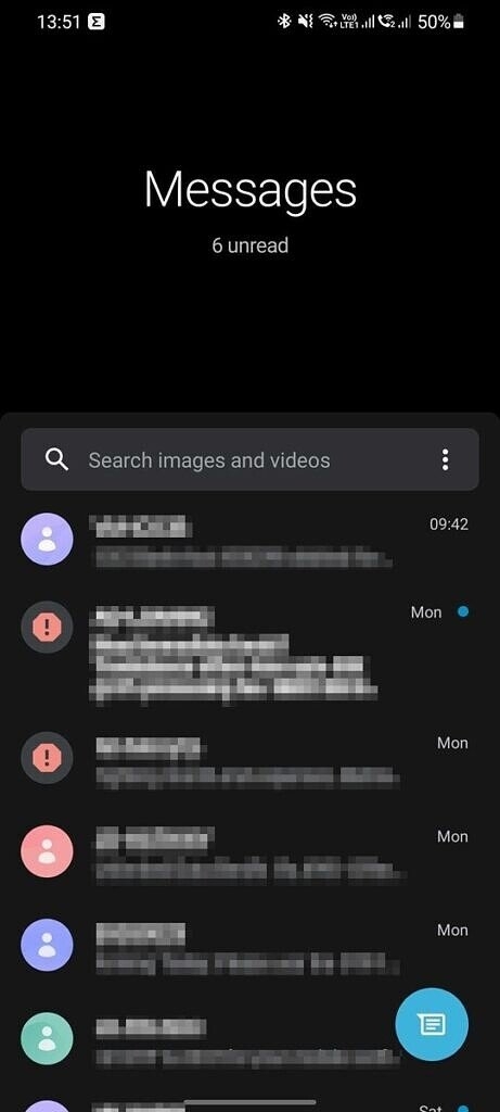 Google Mensagens com interface alinhada ao One UI (Imagem: divulgação/XDA Developers)
