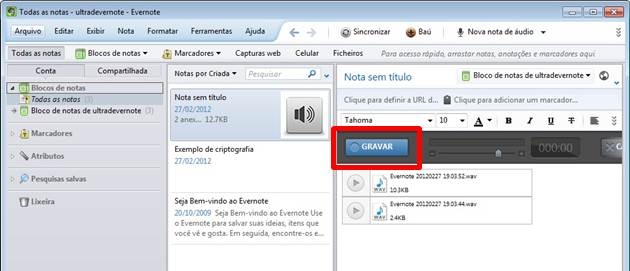 Gravando áudio no Evernote