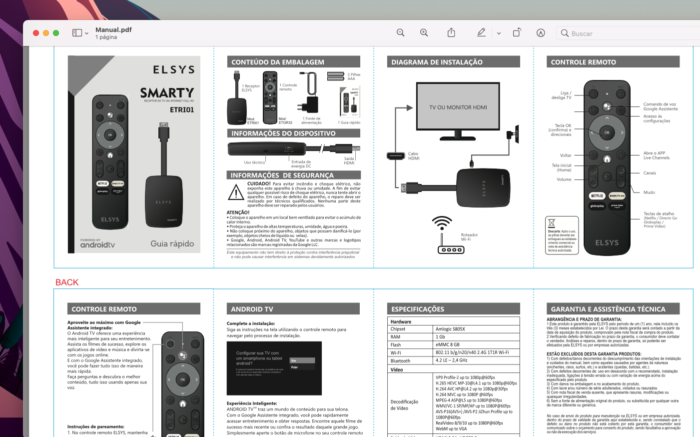 Manual do controle remoto da Elsys para Android TV (Imagem: Reprodução/Tecnoblog)