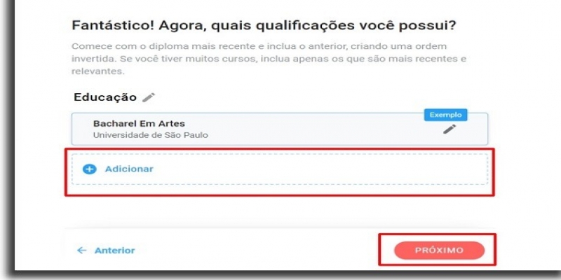 montar um currículo educação