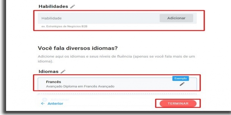 montar um currículo idiomas