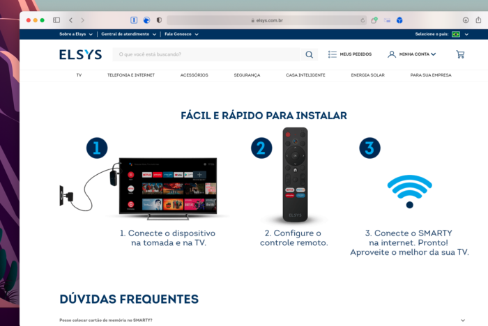 Novo controle remoto da Elsys com botão para DirecTV Go é citado no site da Elsys (Imagem: Reprodução/Tecnoblog)