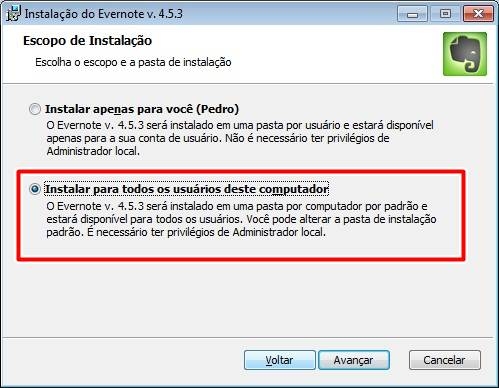 Opção de instalação para todos os usuários