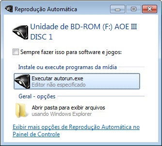 Reprodução automática do CD do Age of Empires III