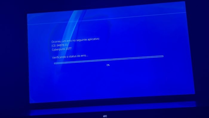 Tela de erro de Cyberpunk no PS4 (Imagem: Paulo Higa/Tecnoblog)
