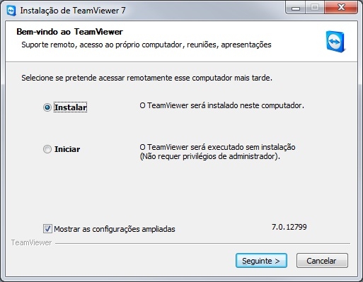 Tela inicial de instalação do Teamviewer