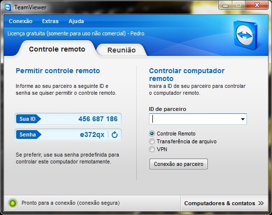 Tela inicial do Teamviewer