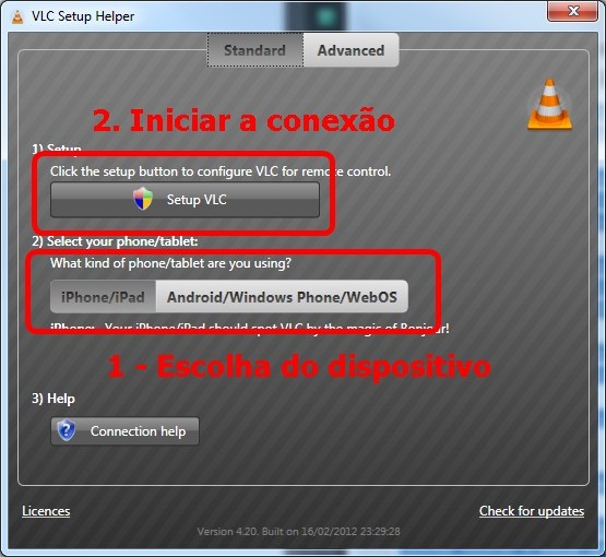 Tela inicial do VLC Setup