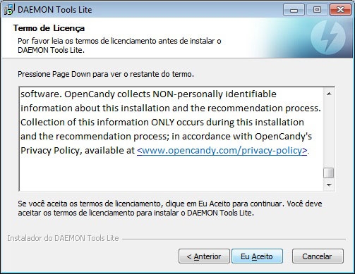 Termos de licença do Daemon Tools Lite