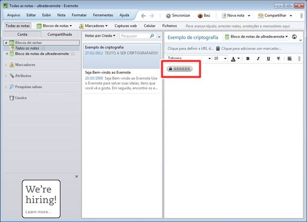 Texto criptografado no Evernote