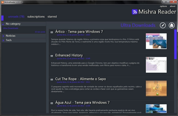 Ultra Downloads no Mishra Reader RSS