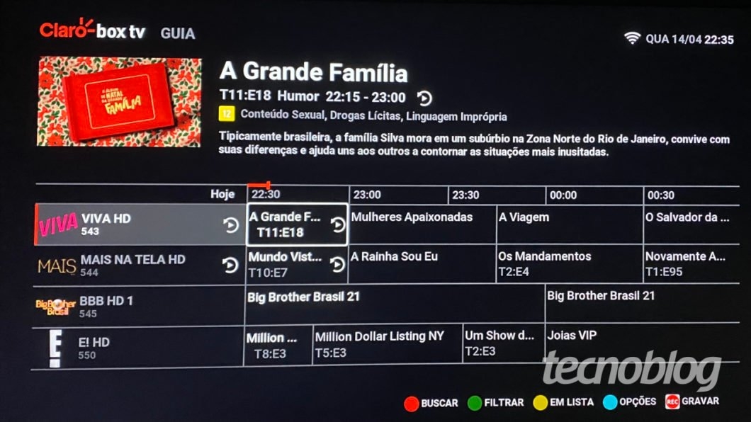 Guia de programação do Claro Box TV (Imagem: Lucas Braga/Tecnoblog)