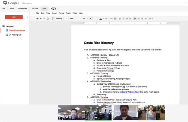 Hangout no Google Docs