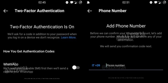 Instagram trabalha em opção para enviar códigos de autenticação via WhatsApp (Imagem: Reprodução/Alessandro Paluzzi/Twitter)