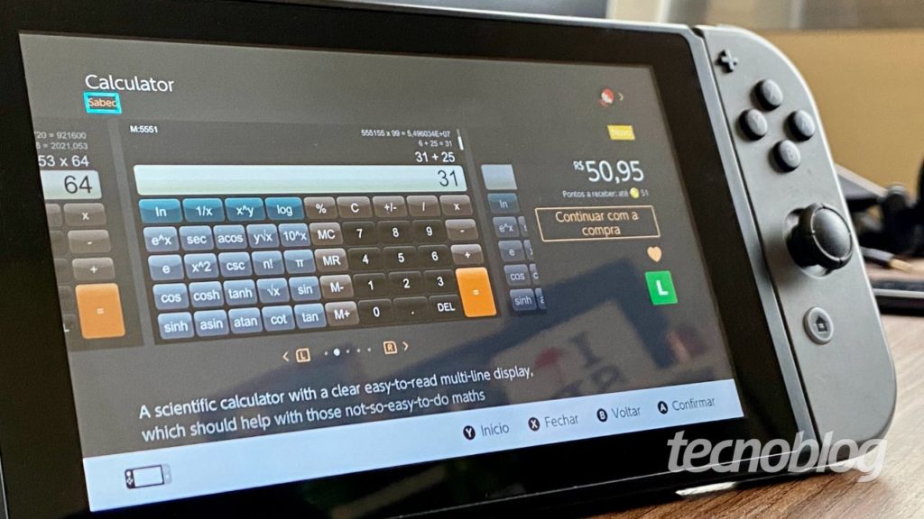 Nintendo Switch recebe app de calculadora que custa R$ 51