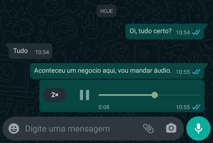 Opção do WhatsApp para acelerar a velocidade dos áudios (Imagem: Reprodução/Tecnoblog)