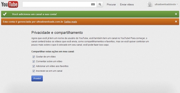 Opções do canal