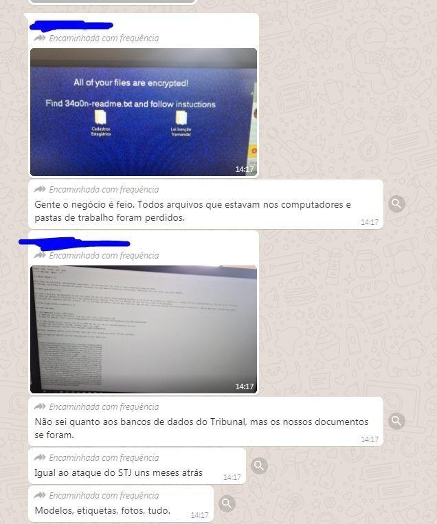 Suposta troca de mensagens entre funcionários do TJRS (imagem: Brute Bee)