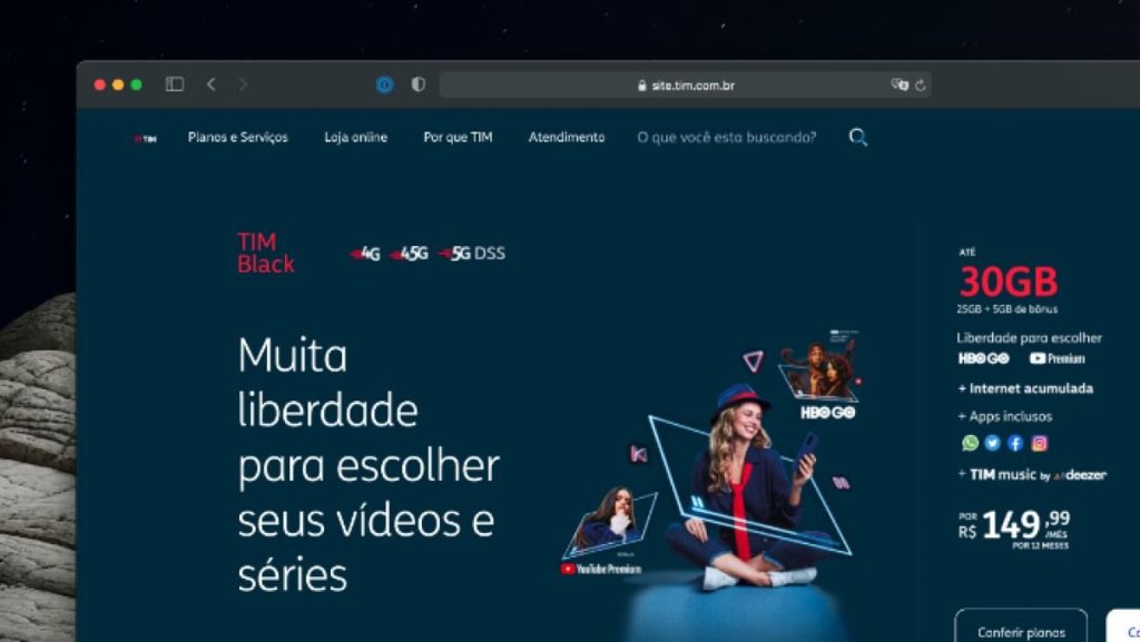 TIM Black permite escolher YouTube Premium ou HBO Go sem custo adicional