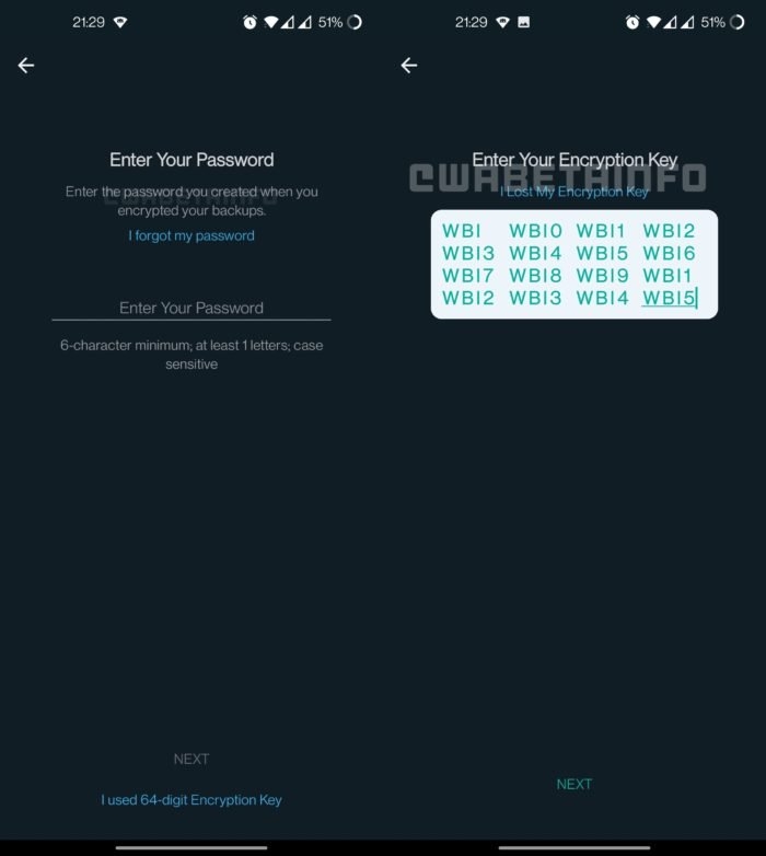 WhatsApp prepara função para recuperar senha de backup criptografado (Imagem: Reprodução/WABetaInfo)