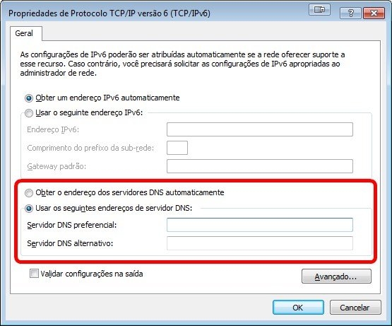 Alteração de DNS no IPv6