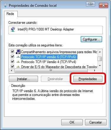 Alteração de propriedades IPv6