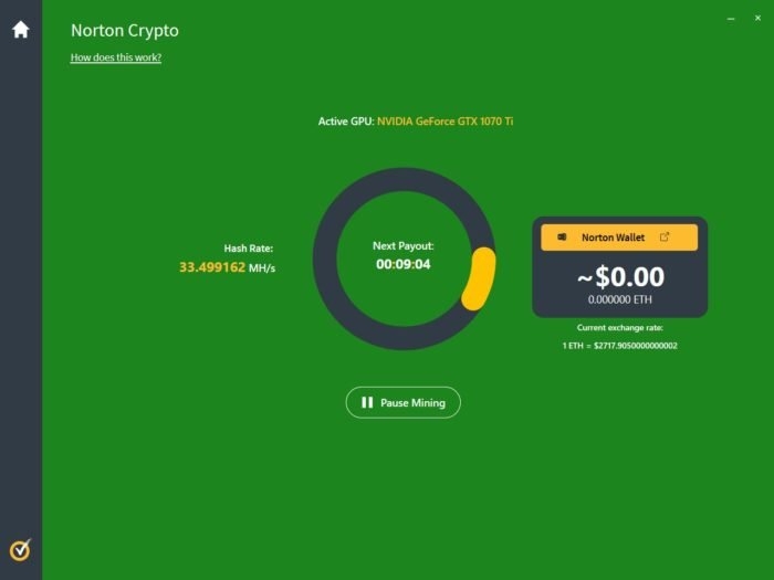 Mineração com Norton Crypto apresenta baixa lucratividade (Imagem: Reprodução/BleepingComputer)