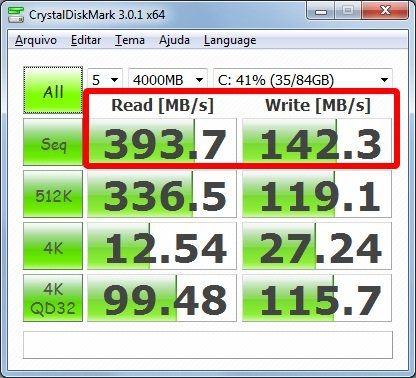 Teste com um bloco de 1 GB   CrystalDiskMark