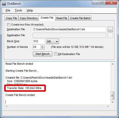 Velocidade de escrita   Diskbench